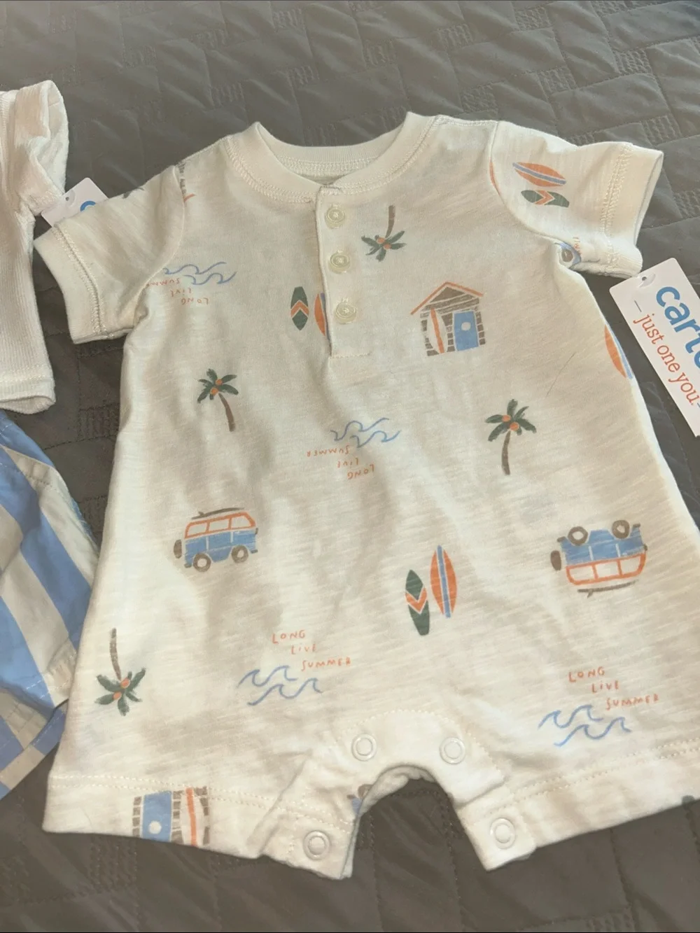 Carter's Cream Tee & Blue-White Striped Shorts Set - Picture 3 of 5